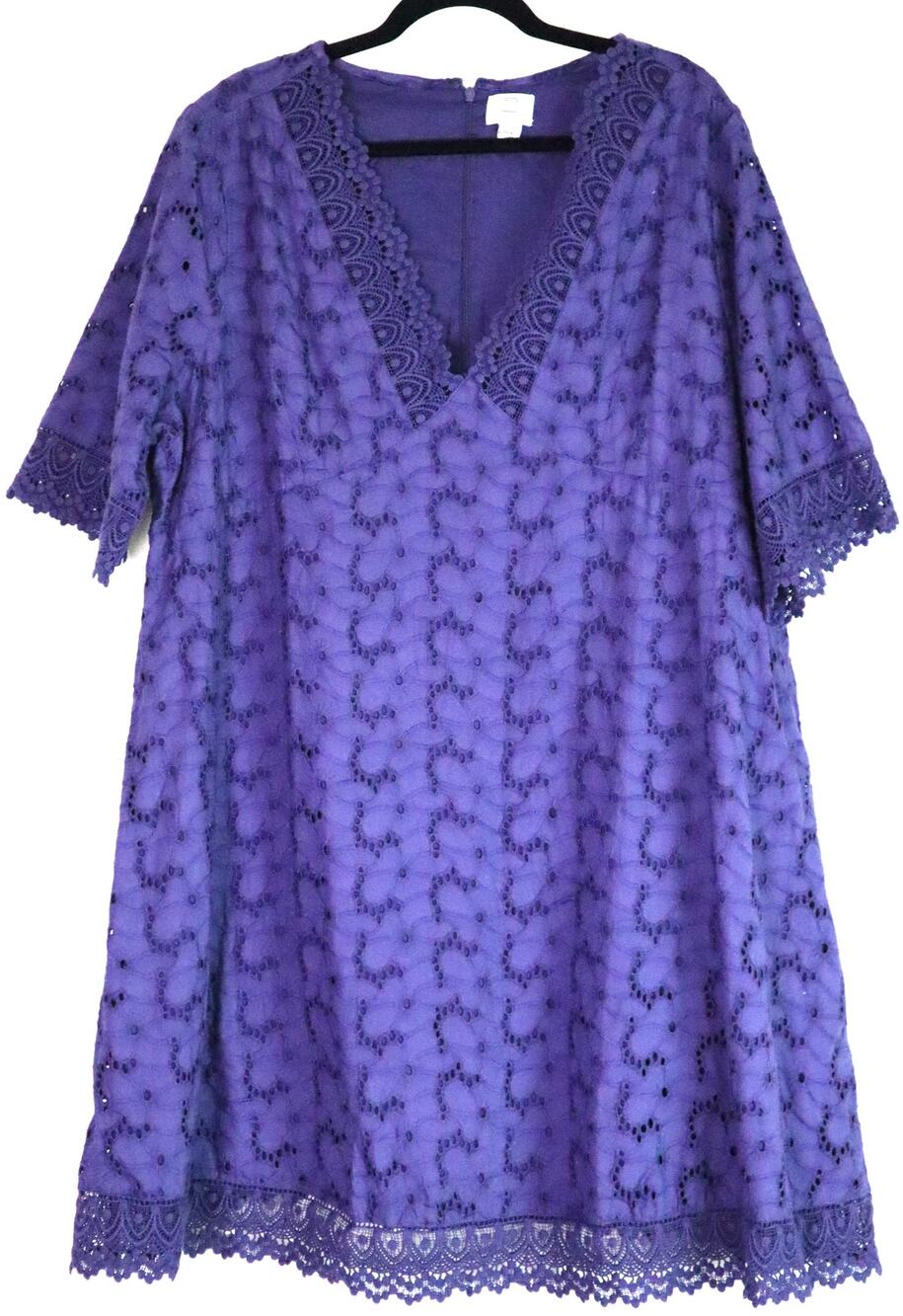 Rue Valentina Eyelet Lace Dress 2X Short Deep Purple Blue 100% Cotton boho